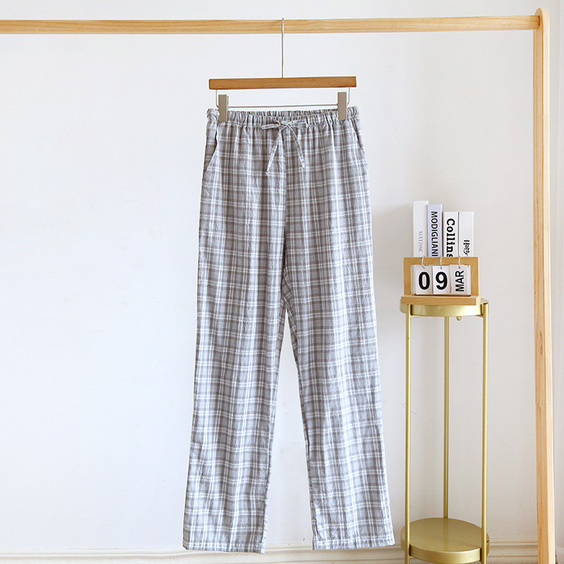 Pantaloni de pijama pentru cupluri, bărbați și femei, cu design în carouri, pantaloni lungi din bumbac, toamnă, stil subțire, pantaloni de pijama pentru cupluri largi