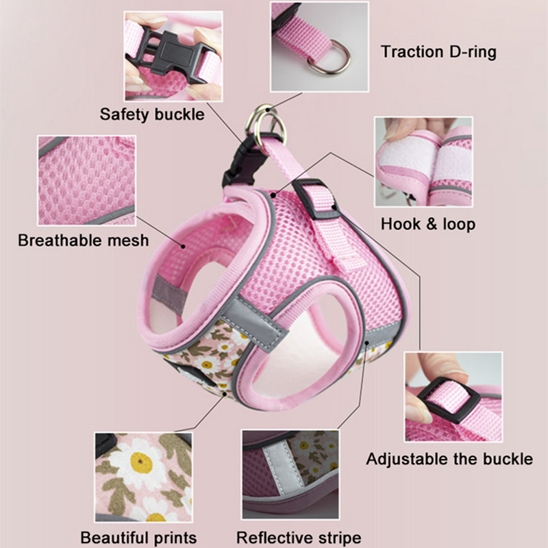 Vestă cu ham pentru câini de talie mică, set reflectorizant de ham pentru cățeluș, set de lesă pentru câine mijlociu, pisicuță, curea de piept, chihuahua Yorkies, articole pentru animale de companie