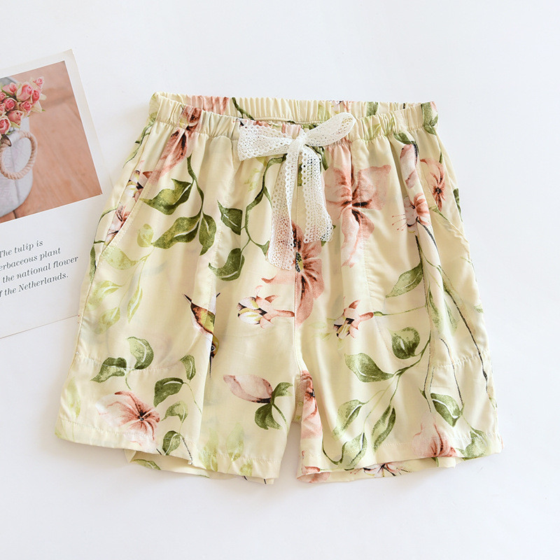 Pantaloni de pijama Pantaloni scurți din bumbac de vară pentru damă, cu secțiune subțire, pantaloni largi de mărime mare, cu aer condiționat, haine de acasă pentru femei, pantaloni de plajă