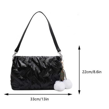 Γυναικεία Puffer Tote Bag Sparkle Quilted Hobo Bag with Pom Poms fluffy satchel bag Ελαφρύ, ευέλικτο, περιστασιακή χειμερινή τσάντα αγορών