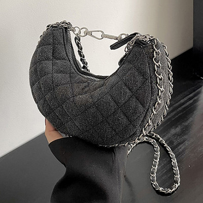Značková dizajnérska džínsová kockovaná prešívaná dámska kabelka cez rameno, ležérna reťazová polmesiacová crossbody kabelka, dámska kabelka, trend 2023, clutch