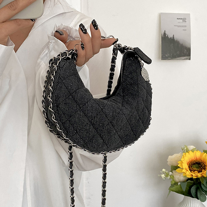 Značková dizajnérska džínsová kockovaná prešívaná dámska kabelka cez rameno, ležérna reťazová polmesiacová crossbody kabelka, dámska kabelka, trend 2023, clutch