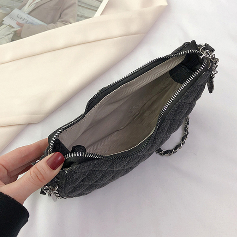 Značková dizajnérska džínsová kockovaná prešívaná dámska kabelka cez rameno, ležérna reťazová polmesiacová crossbody kabelka, dámska kabelka, trend 2023, clutch