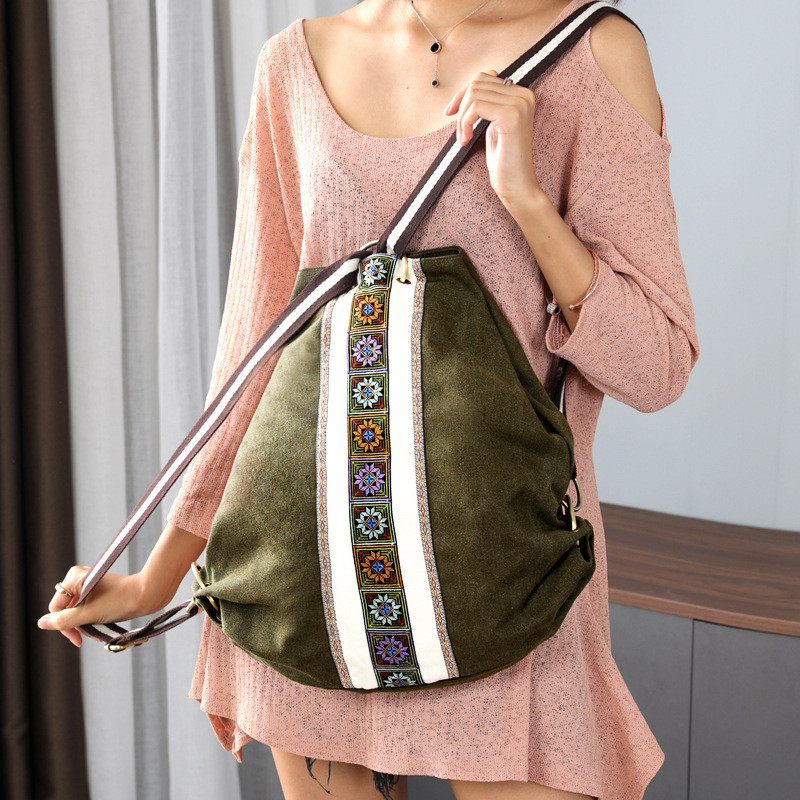 2022. aasta naiste lõuendist seljakott Kvaliteetne etnilise stiiliga lilltikandid Tüdrukute koolikott, mood Lihtne naiste reisikott Naiste kotid