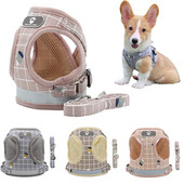 Harnaș și lesă cu vestă pentru câini în carouri și lesă, curele pentru piept pentru animale de companie, pentru câini de talie mică și mijlocie, ham pentru pisici, buldog francez, guler York