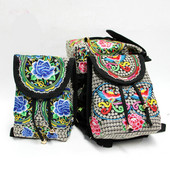 Rucsac brodat etnic pentru femei, cu model de flori de modă, din pânză, rucsac de călătorie ocazional, rucsac de școală retro vintage pentru femei