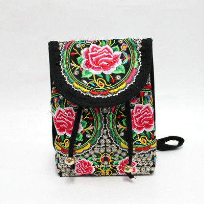 Rucsac brodat etnic pentru femei, cu model de flori de modă, din pânză, rucsac de călătorie ocazional, rucsac de școală retro vintage pentru femei