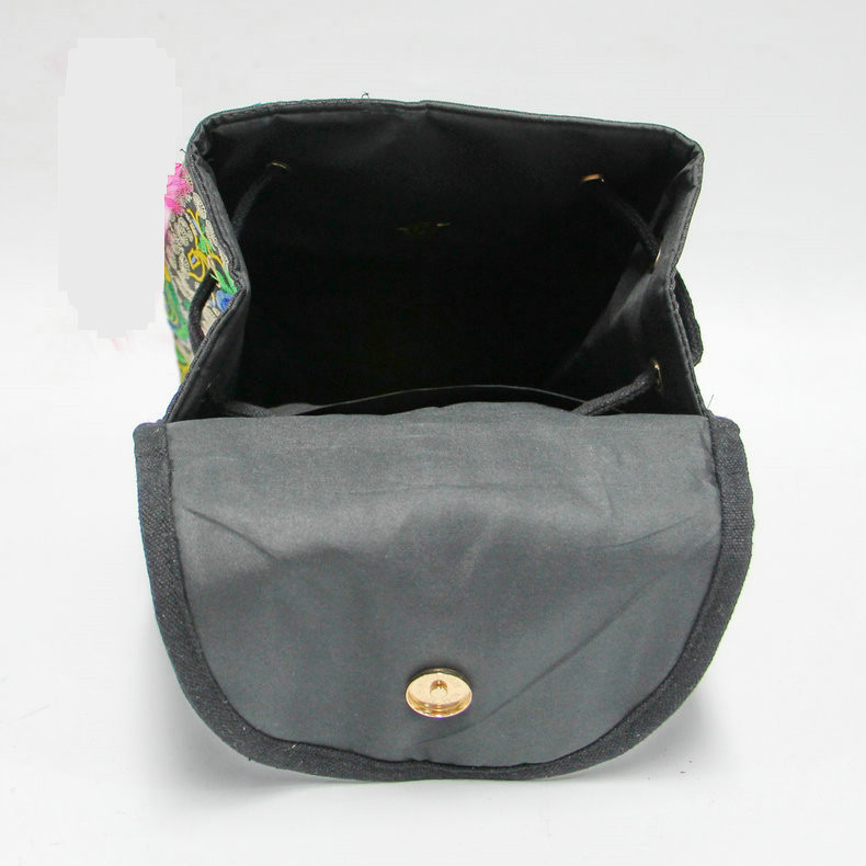 Rucsac brodat etnic pentru femei, cu model de flori de modă, din pânză, rucsac de călătorie ocazional, rucsac de școală retro vintage pentru femei