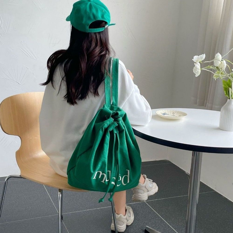 LEFTSIDE Fashion Letter Design Rucsac cu șnur pentru femei Kawaii Canvas Y2k Rucsac pentru femei Călătorii Cumpărături Rucsac pentru fete