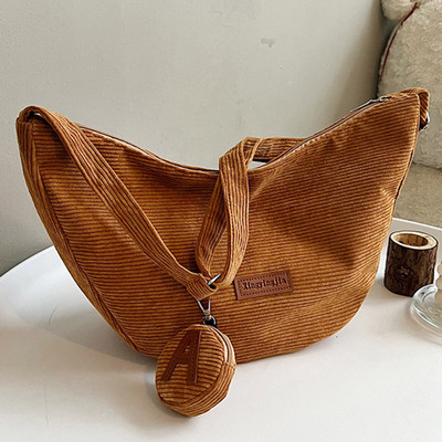 Γυναικεία Casual Crescent Τσάντα Ρυθμιζόμενο λουράκι Κοτλέ τσάντα χιαστί Ελαφρύ τσαντάκι με φερμουάρ και τσάντα κερμάτων για κορίτσι τσάντα