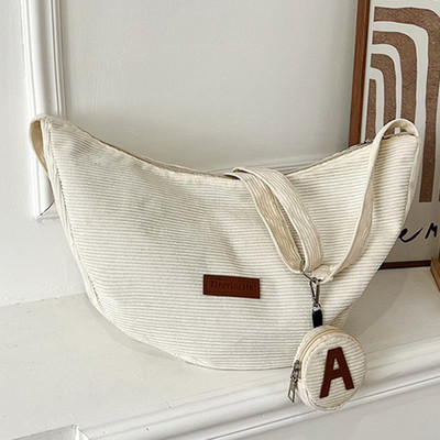 Γυναικεία Casual Crescent Τσάντα Ρυθμιζόμενο λουράκι Κοτλέ τσάντα χιαστί Ελαφρύ τσαντάκι με φερμουάρ και τσάντα κερμάτων για κορίτσι τσάντα