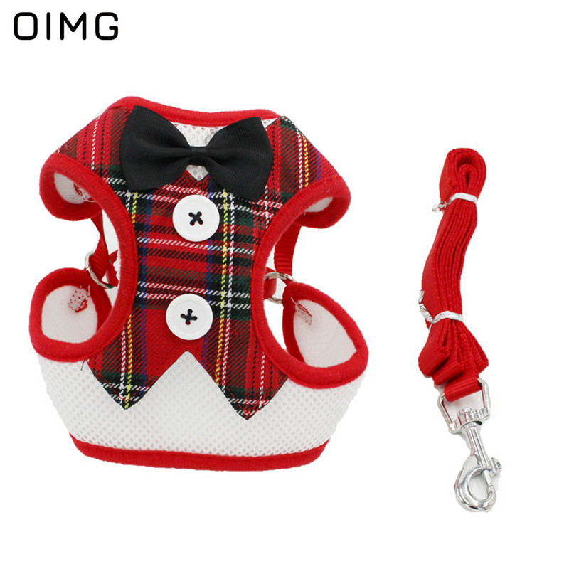 OIMG Μικρό λουρί για σκύλους με γραβάτα Spitz Pomeranian γιλέκο σκύλου για περπάτημα με λουρί με λουρί Gentleman Wedding party Καρό λουρί για γάτα