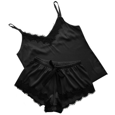 Szexi női fehérnemű Nagy méretű szatén csipke, V-nyakú Camisole Bowknot rövidnadrág szett Hálóruha Pizsama Fehérnemű нижнее бельё женское