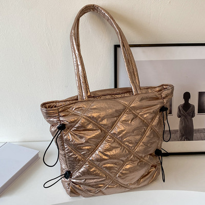 Geantă de umăr puf pentru femei, geantă de mână simplă, de culoare solidă, cu mâner de sus