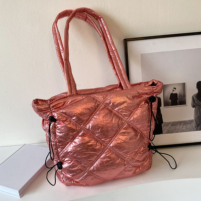 Geantă de umăr puf pentru femei, geantă de mână simplă, de culoare solidă, cu mâner de sus