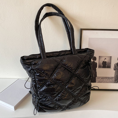 Geantă de umăr puf pentru femei, geantă de mână simplă, de culoare solidă, cu mâner de sus