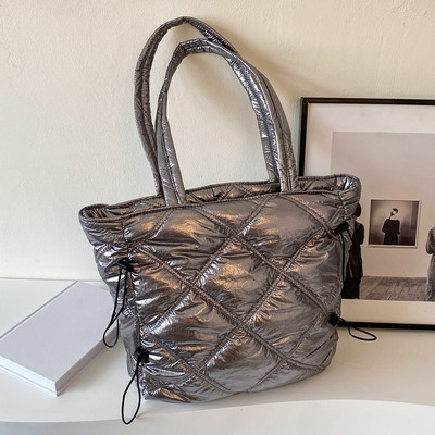 Geantă de umăr puf pentru femei, geantă de mână simplă, de culoare solidă, cu mâner de sus