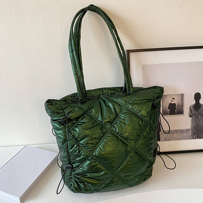 Geantă de umăr puf pentru femei, geantă de mână simplă, de culoare solidă, cu mâner de sus