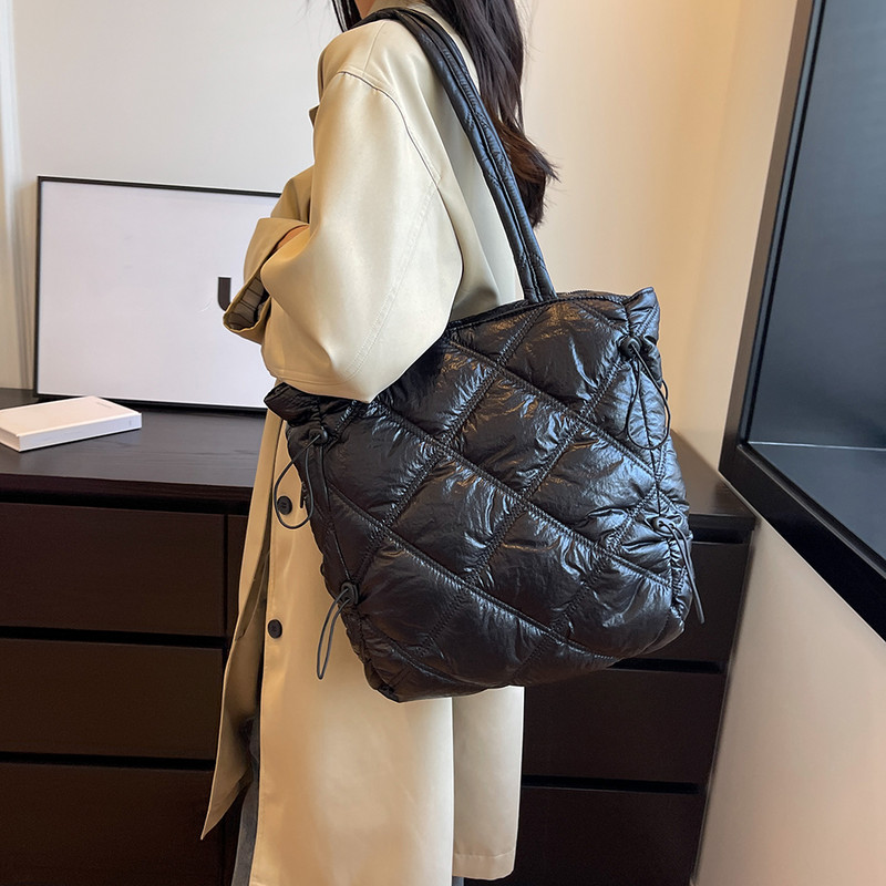 Geantă de umăr puf pentru femei, geantă de mână simplă, de culoare solidă, cu mâner de sus