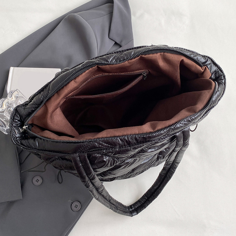 Geantă de umăr puf pentru femei, geantă de mână simplă, de culoare solidă, cu mâner de sus