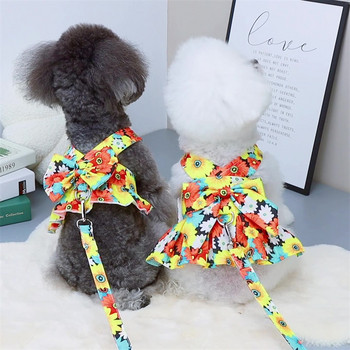 Φιόγκο Σετ λουλουδιών και λουλουδιών λουλουδάτο φλοράλ καλοκαιρινό φόρεμα για μικρά σκυλιά Γιλέκο κουταβιού για γάτα Teddy Bichon Yorkies Ρούχα Pet Princess Φούστα