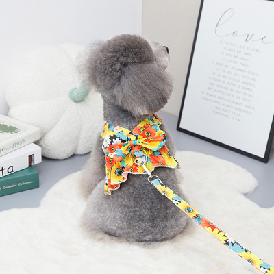 Φιόγκο Σετ λουλουδιών και λουλουδιών λουλουδάτο φλοράλ καλοκαιρινό φόρεμα για μικρά σκυλιά Γιλέκο κουταβιού για γάτα Teddy Bichon Yorkies Ρούχα Pet Princess Φούστα
