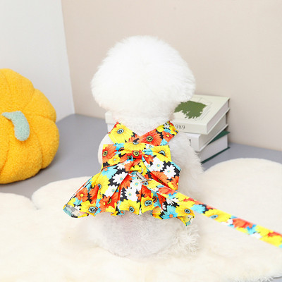 Φιόγκο Σετ λουλουδιών και λουλουδιών λουλουδάτο φλοράλ καλοκαιρινό φόρεμα για μικρά σκυλιά Γιλέκο κουταβιού για γάτα Teddy Bichon Yorkies Ρούχα Pet Princess Φούστα