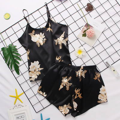 Γυναικείο σατέν μεταξωτό δαντέλα Cami σορτς εσώρουχα Πιτζάμες Σετ καλοκαιρινές γυναικείες πιτζάμες σετ δύο τεμαχίων πιτζάμα για γυναίκα