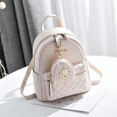 TRAVEASY 2023 Fashion Rivet Mini Backpack Summer Girls School Backpack Κορεατική PU Δερμάτινη μονόχρωμη γυναικεία τσάντες αγορών