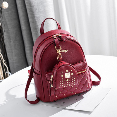 TRAVEASY 2023 Fashion Rivet Mini Backpack Summer Girls School Backpack Κορεατική PU Δερμάτινη μονόχρωμη γυναικεία τσάντες αγορών