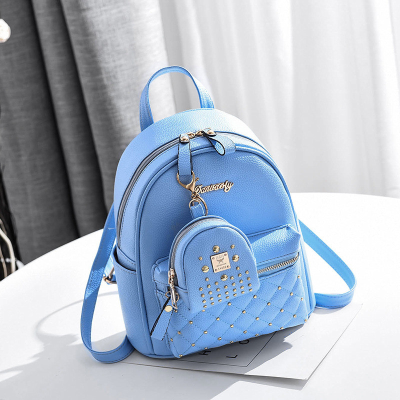 TRAVEASY 2023 Fashion Rivet Mini Backpack Summer Girls School Backpack Κορεατική PU Δερμάτινη μονόχρωμη γυναικεία τσάντες αγορών