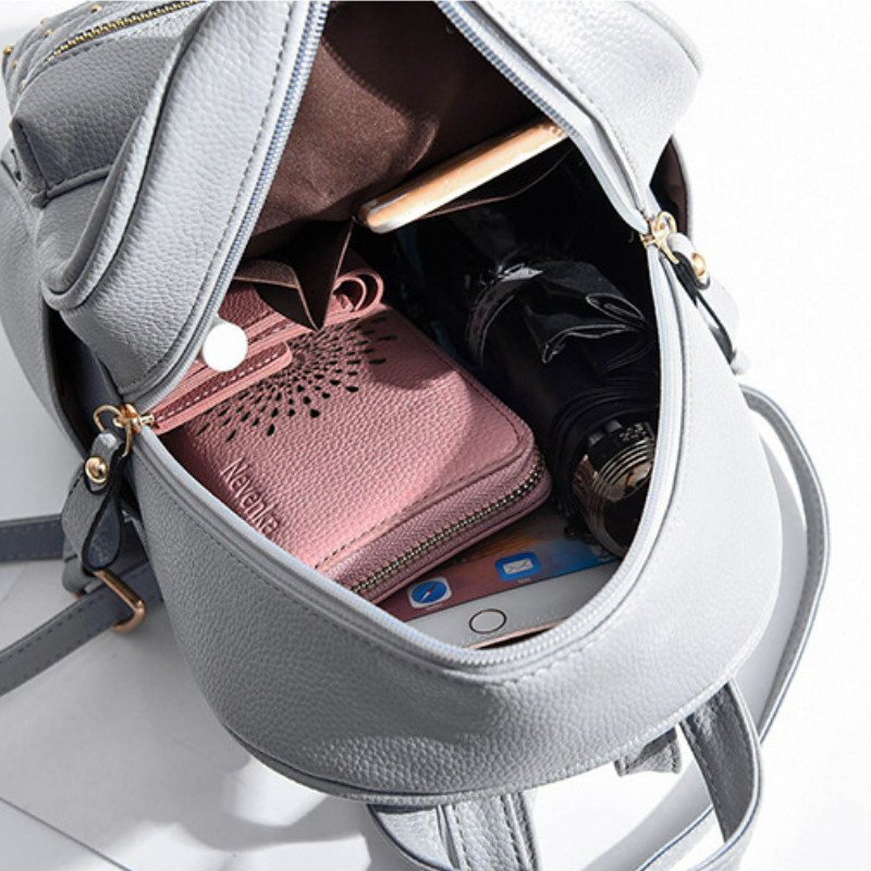 TRAVEASY 2023 Fashion Rivet Mini Backpack Summer Girls School Backpack Κορεατική PU Δερμάτινη μονόχρωμη γυναικεία τσάντες αγορών