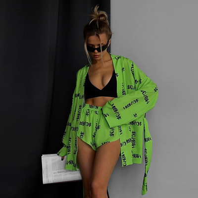 Γυναικείες πιτζάμες Marthaqiqi casual print 2023 Σέξι φαρδιά πιτζάμες για γυναίκες με κορδόνια μακρυμάνικα σορτς σορτς γυναικεία ενδύματα ύπνου