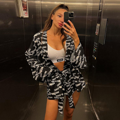 Γυναικείες πιτζάμες Marthaqiqi casual print 2023 Σέξι φαρδιά πιτζάμες για γυναίκες με κορδόνια μακρυμάνικα σορτς σορτς γυναικεία ενδύματα ύπνου