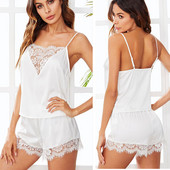 2023. aasta uus naiste seksikas valge must satiinpesu aluspesu Babydoll ööpesu magamisriiete rihm ühevärviline pitsikomplekt Dropshipping