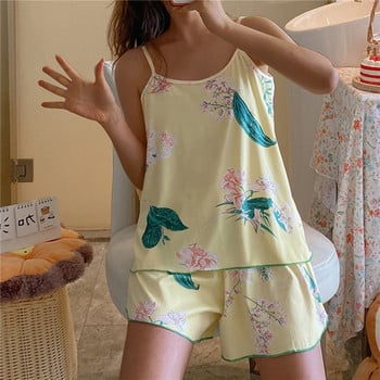 Νέα Sleepwear Cartoon βαμβακερές πιτζάμες για γυναίκες σορτς + μπλουζάκια με μανίκια καλοκαιρινά ανοιξιάτικα σαλόνια μόδας για το σπίτι Ένδυση σπιτιού