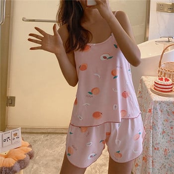 Νέα Sleepwear Cartoon βαμβακερές πιτζάμες για γυναίκες σορτς + μπλουζάκια με μανίκια καλοκαιρινά ανοιξιάτικα σαλόνια μόδας για το σπίτι Ένδυση σπιτιού