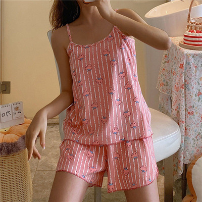 New Sleepwear Cartoon Cotton Pajamas for Women Shorts+Tops Sleeved Summer Spring Loungewear Fashion Home Clothing Homewear