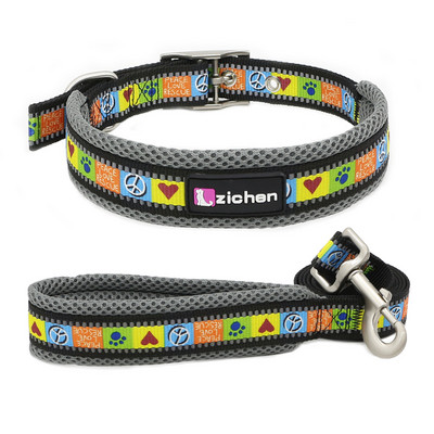 Ανακλαστικό κολάρο σκύλου με ρυθμιζόμενο εμπριμέ πλέγμα νάιλον ανθεκτικό κολάρο σκύλου για μικρά μεσαία μεγάλα κατοικίδια Σετ λουριά κολάρων