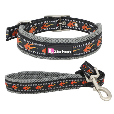 Ανακλαστικό κολάρο σκύλου με ρυθμιζόμενο εμπριμέ πλέγμα νάιλον ανθεκτικό κολάρο σκύλου για μικρά μεσαία μεγάλα κατοικίδια Σετ λουριά κολάρων