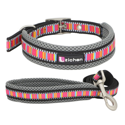 Ανακλαστικό κολάρο σκύλου με ρυθμιζόμενο εμπριμέ πλέγμα νάιλον ανθεκτικό κολάρο σκύλου για μικρά μεσαία μεγάλα κατοικίδια Σετ λουριά κολάρων