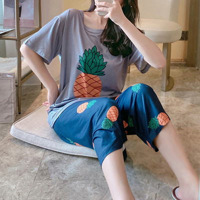 Magus pidžaamaülikond, suvi 2023, uus multikas lühikeste varrukatega T-särk, pikad püksid, kodukandmine, kaheosaline komplekt Pehme naiste magamisriiete komplekt