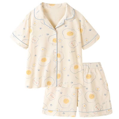 Корейска пижама за жени Летни комплекти спално облекло за момичета Сладка карирана пижама с ревер Kawaii Пижама с волани Японски домашен костюм