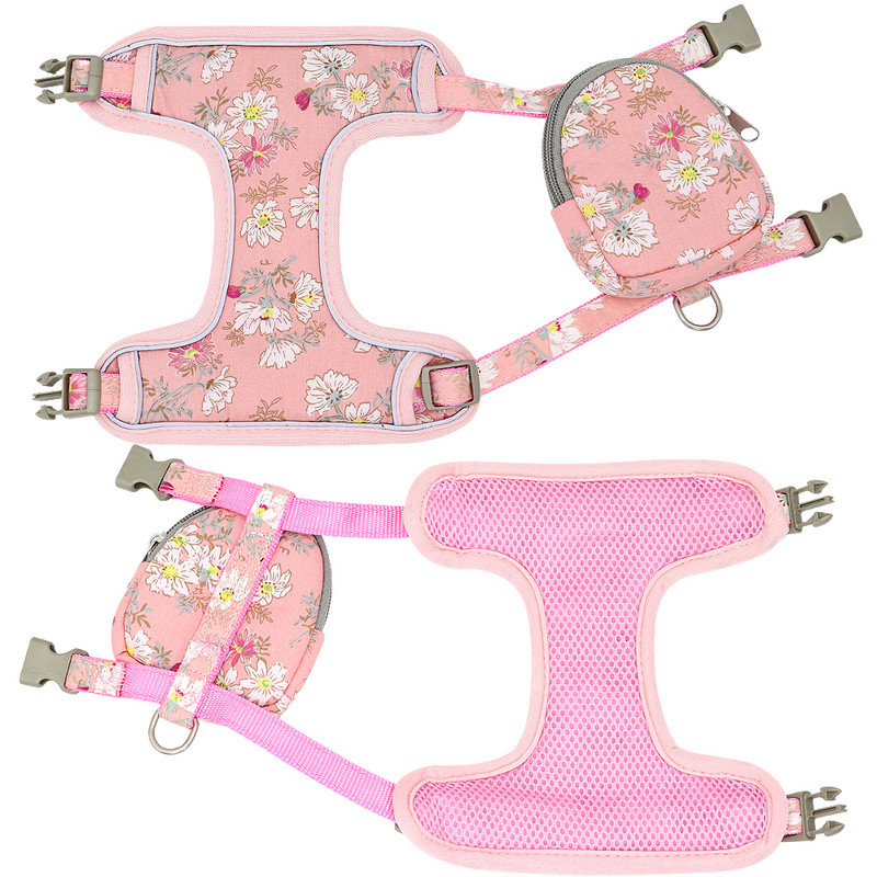Λουρί για σκύλο για κουτάβι με λουρί Νάιλον για σκύλους Εξάρτημα γιλέκου γάτας Όμορφη στάμπα λουλουδιών Τσάντα σνακ για γάτες Μικρά μεσαία σκυλιά