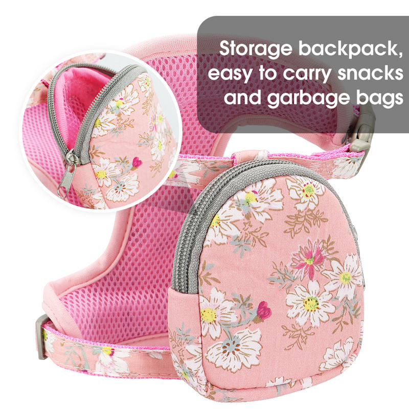 Λουρί για σκύλο για κουτάβι με λουρί Νάιλον για σκύλους Εξάρτημα γιλέκου γάτας Όμορφη στάμπα λουλουδιών Τσάντα σνακ για γάτες Μικρά μεσαία σκυλιά