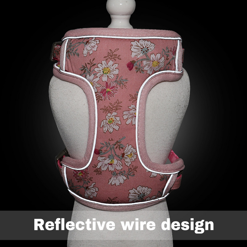 Λουρί για σκύλο για κουτάβι με λουρί Νάιλον για σκύλους Εξάρτημα γιλέκου γάτας Όμορφη στάμπα λουλουδιών Τσάντα σνακ για γάτες Μικρά μεσαία σκυλιά