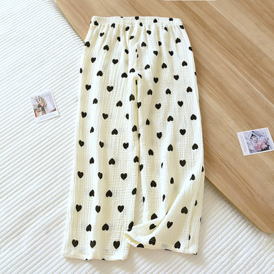 Καλοκαίρι 2023 Νέο γυναικείο Capris Παντελόνι πιτζάμα με στάμπα κρεπ 100% βαμβάκι Λεπτό φαρδύ παντελόνι Φαρδύ μεγάλο σπιτικό παντελόνι Παντελόνι πιτζάμα