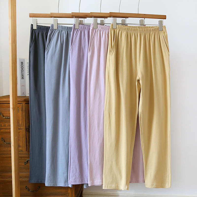 2023. aasta kevad/suvi uue paari kootud puhtast puuvillast magamisriided Värvilised vabad suures suuruses püksid meestele ja naistele Õhukesed kodupüksid
