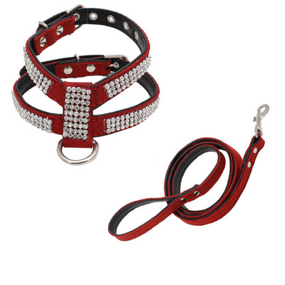 Σετ λουριών με λουρί για σκύλους στρας για μικρούς μεσαίους σκύλους Γιλέκο κουταβιού γάτας από ύφασμα ρυθμιζόμενο δερμάτινο λουρί Τσιουάουα