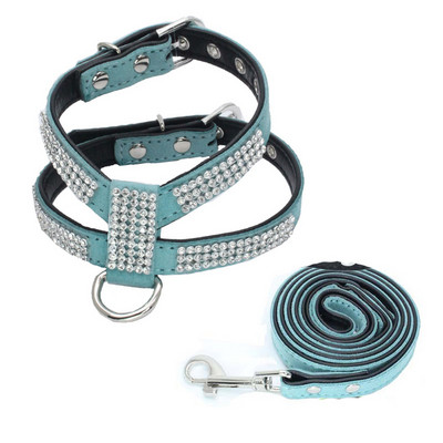 Σετ λουριών με λουρί για σκύλους στρας για μικρούς μεσαίους σκύλους Γιλέκο κουταβιού γάτας από ύφασμα ρυθμιζόμενο δερμάτινο λουρί Τσιουάουα